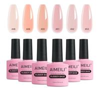 AIMEILI Vernis Semi Permanent Gel Rubber Base Coat Gel Polish UV/LED Rose Nude 6 Couleurs 10ml Renforcement et Réparation de Manucure, Colle de Décorations - Kit 47