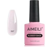 AIMEILI Vernis Semi Permanent Gel Rubber Base Coat, Pailleté Shimmer Perle Blanc Gel Polish UV LED Renforcement et Réparation de Manucure, Colle de Décorations - 10ml (597)