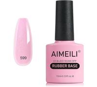 AIMEILI Vernis Semi Permanent Gel Rubber Base Coat, Pailleté Shimmer Rose Naturel Gel Polish UV LED Renforcement et Réparation de Manucure, Colle de Décorations - 10ml (599)
