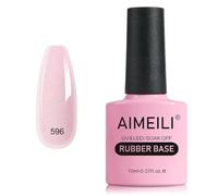 AIMEILI Vernis Semi Permanent Gel Rubber Base Coat, Pailleté Shimmer Rose Naturel Gel Polish UV LED Renforcement et Réparation de Manucure, Colle de Décorations - 10ml (596)