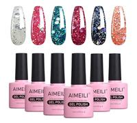 AIMEILI Vernis Semi Permanent Pailleté 6 Couleurs 10ml, Lot Vernis à Ongles Gel UV LED Nail Polish Soak Off Manucure - Kit 6