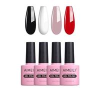 AIMEILI Vernis Semi Permanent Set 4pcs X 10ml Noir Blanc Nude Rouge, Lot Vernis à Ongles Gel Soak Off UV LED Manucure Kit 19