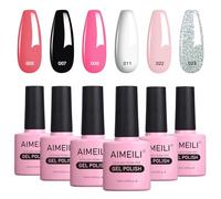 AIMEILI Vernis Semi Permanent Set 6pcs X 10ml Clair Nu Rose Paillettes Noir Blanc, Lot Saint-Valentin Vernis à Ongles Gel Soak Off UV LED Manucure Kit 1