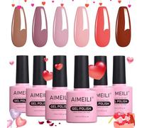 AIMEILI Vernis Semi Permanent Set 6pcs X 10ml Rose Pastel Brun Nude Naturel, Lot Vernis à Ongles Gel Soak Off UV LED Manucure Kit 30