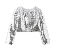 AIMEJZM Fille Brillant Cardigan Manteau Manches Longues châle Fille Bolero Shrug fête Anniversaire Princesse Dress up Argent