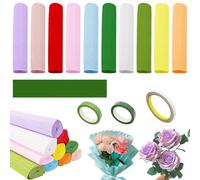 AIMEKE Lot de 10 rouleaux de papier crépon multicolore 25 × 250 cm - Papier crépon fleuriste - 10 couleurs - Rouleaux de papier crépon avec fil floral, ruban de fleuriste et double face pour