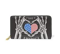 Aimer Les États-Unis pour Toujours Os De Crâne Illustration Portefeuille Zipper Long Bourse en Cuir Véritable avec Titulaire de la Carte de Crédit pour Téléphone Femmes Fille Hommes