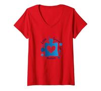 Aimer Quelqu'un autiste : Sensibilisation et Soutien T-Shirt avec Col en V, Femme, Rouge, L