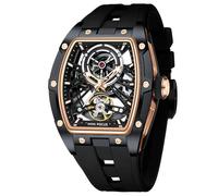 AIMES Montre Automatique Tonneau de Luxe Squelette pour Homme - Remontage Automatique - Étanche - Analogique - Cadran carré - Grand Cadran - Bracelet en Silicone