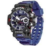 AIMES Montre de sport pour homme - Étanche - Style militaire - Double fuseau horaire - Date - Multifonction - Casul - Montre tactique - Alarme LED - Chronomètre, 8072-Camouflage Bleu, montre de