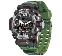AIMES Montre de sport pour homme - Étanche - Style militaire - Double fuseau horaire - Date - Multifonction - Casul - Montre tactique - Alarme LED - Chronomètre, 8072-Vert camouflage, montre de