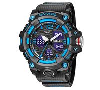 AIMES Montre pour homme - Étanche - Montre militaire - Numérique - Analogique - Affichage de la date - Multifonction - LED - Alarme de visage - Chronomètre pour homme, C-blue Black, Montre de sport
