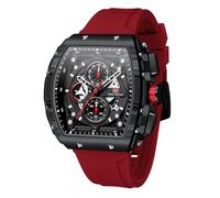 AIMES Montre Squelette de Luxe pour Homme - Étanche - Bracelet en Silicone Réglable - Style Steampunk - Chronographe - Calendrier - Date - Affichage Lumineux - Affaires - Cadran Carré Large, e-rouge