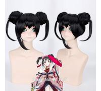 Aimez en direct! Nico Yazawa noir perruque courte cosplay avec chignon + bonnet de perruque Love Live noir