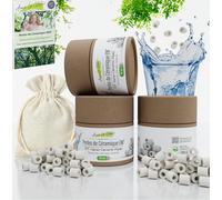 Aimez La Nature 55 Perles de Céramique EM® Avec Joli Pack Ecologique et Sachet Coton Certifié Bio, Purificateur Naturel Eau Robinet, Filtration Eau pour Carafe Bouilloire Lave Linge Lave Vaisselle