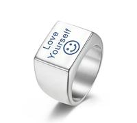 Aimez-vous bleu veilleuse visage souriant bague en acier titane style simple tendance bague unique pour hommes