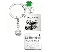 AIMINI Porte-clés handball « J'peux pas, j'ai handball » avec cabochon et breloque balle - cadeau pour handballer - création porte clef handball