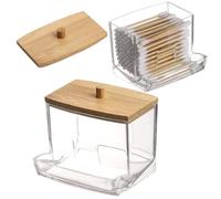 AIMIXUN 2 Pièces Boite à Coton Tige, Porte Coton Tige, Rangement Cotons Tige en Acrylique avec Couvercles en Bambou, Maquillage Cosmétiques, Distributeur Cotons Tige pour Chambre Salle de Bain