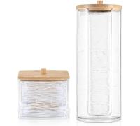 AIMIXUN Lot de 2 Porte Coton Tige, Boite Coton Tige, Rangement Salle de Bain Cotons avec Couvercles en Bambou, Rangement Coton pour Boules de Cotons, Cravates, Cosmétique, Bijoux