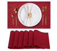 AiMok Lot de 6 Sets de Table en Tissu de Type Lin, Résistants à la Chaleur, Infroissables pour Table de Salle à Manger, Réutilisable Rectangulaire Lin de Coton, 46 x 30 cm - Rouge