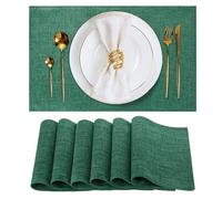 AiMok Lot de 6 Sets de Table en Tissu de Type Lin, Résistants à la Chaleur, Infroissables pour Table de Salle à Manger, Réutilisable Rectangulaire Lin de Coton, 46 x 30 cm - Vert Foncé