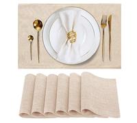 AiMok Lot de 6 Sets de Table en Tissu de Type Lin, Résistants à la Chaleur, Infroissables pour Table de Salle à Manger, Réutilisable Rectangulaire Lin de Coton, 46 x 30 cm - Lin Clair
