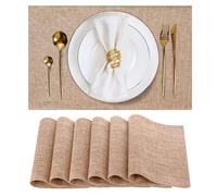 AiMok Lot de 6 Sets de Table en Tissu de Type Lin, Résistants à la Chaleur, Infroissables pour Table de Salle à Manger, Réutilisable Rectangulaire Lin de Coton, 46 x 30 cm - Kaki