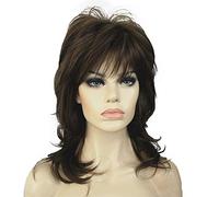 Aimole Perruque à poils longs pour femme - Longueur épaule - Avec frange - Cheveux synthétiques de qualité supérieure - #8H14