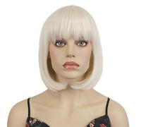 Aimole Perruque courte et raide avec frange plate synthétique pour femme (614-blond pâle)