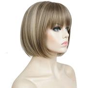 Aimole Perruque courte et raide avec une jolie frange plate en cheveux synthétiques