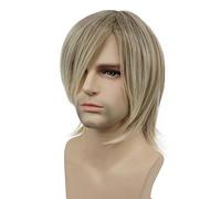 Aimole Perruque de cheveux synthétiques raides blonds pour homme Cosplay Halloween Perruque moyenne longue