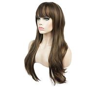 Aimole Perruque longue et raide pour femme - Marron avec mèches blondes - 61 cm