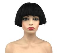 Aimole Perruque synthétique courte Yaki raide avec tête de champignon noir naturel (1B Noir)