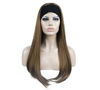 Aimole Perruques longues et raides 3/4 pour femme en cheveux synthétiques avec bandeau noir (#12-brun rougeâtre doré)