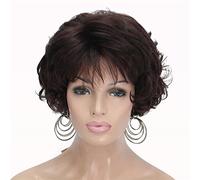 Aimole Perruques synthétiques courtes et bouclées pour femme - Cheveux épais - Pour tous les jours - #33-2 - Mélange brun auburn