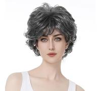 Aimole Perruques synthétiques courtes et bouclées pour femme - Cheveux épais - Pour tous les jours - Gris - #AB009
