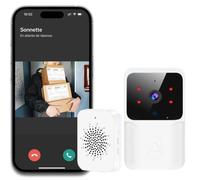 AIMOONSA Sonnette sans fil caméra 150 m - Vision nocturne, appel vidéo, Wi-Fi 2.4G, batterie 400 mAh