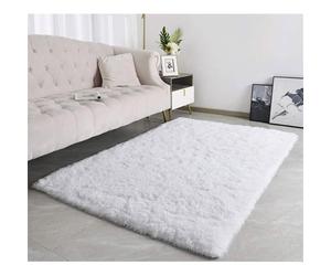 AIMOONSA Tapis moelleux rectangulaire 80x120 cm - Blanc, antidérapant, moderne