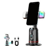 Aimostand-Built-in AI Camera Smart Auto-Tracking Phone Stand, Auto Face Tracking Tripod, 360 Rotation with Remote and Gesture Control, Portable for Vloggers, Streamers (Dual Lights)