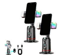 Aimostand-Built-in AI Camera Smart Auto-Tracking Phone Stand, Auto Face Tracking Tripod, 360 Rotation with Remote and Gesture Control, Portable for Vloggers, Streamers (2Dual Lights)