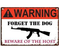 AimQurt Panneau en étain « Warning Forget The Dog Beware Of The Host Gun », panneau « Beware of the Host Gun » pour propriétaire d'arme à feu domestique, panneau de sécurité extérieur, panneau