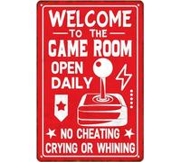 AimQurt Panneau en étain « Welcome To The Game Room » « Open Daily No Cheating Crying Or Whining » - Décoration murale pour homme, grotte, club, bar, magasin, 14 x 20,3 cm, style 10
