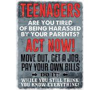 AimQurt Panneau en métal avec inscription « Teenagers Tired of Being Harassed by Your Parents » - Décoration murale en fer pour décoration d'intérieur, chambre, porte - Cadeau idéal pour la famille