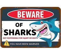 AimQurt Panneau en métal « Beware Of Shark You Have Been Warned » - Décoration murale en fer pour garçons et enfants - Décoration d'intérieur - Accessoires de porte - Affiche - Cadeau d'extérieur - 14