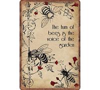 AimQurt Panneau en métal « The Hum of Bees is Voice of The Garden » - Décoration murale en fer pour extérieur, maison, chambre, porte, cadeau, café, bar, club, bureau, magasin, cour - 30,5 x 40,6 cm