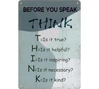 AimQurt Plaque décorative rétro en étain « Before You Speak Think is It True Helpful Inspiring Necessary Kind » pour la maison, citations inspirantes, décoration murale, 14 x 20,3 cm, style 8