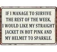 AimQurt Plaque en métal amusante avec inscription « If I Manage To Survive I Would Like My Straight Jacket In Hot Pink and My Helmet To Sparkle » - Décoration murale pour maison, café, garage, bar