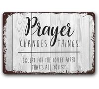 AimQurt Plaque en métal amusante avec inscription « Prayer Changes Things Except For The Toilet Paper That's All You » - Décoration murale vintage pour salle de bain, maison, café, bar, 30,5 x 40,6 cm
