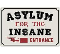 AimQurt Plaque en métal « Asylum For The Insane Entrance » - Indication de direction - Amusante et chic - Décoration artistique pour maison, mur, club, bar, garage, pub, ferme, 20,3 x 30,5 cm, style 1