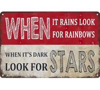 AimQurt Plaque en métal avec citation inspirante « When It Rains Look For Rainbows When It's Dark Look For Stars » - Décoration d'intérieur, chambre, porte, affiche murale - Cadeau idéal pour cafés